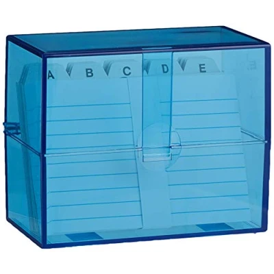 Afbeelding van Wedo 2507303 indexbox DIN A7/300 liggend blauw transparant met 100 indexkaarten (wit, gelinieerd) en tabbladen
