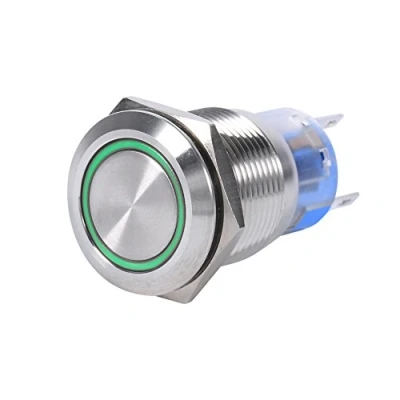 Afbeelding van Keenso 19 mm, waterdichte schakelaar, 12 24 V, led, startknop, aan/uit zelfvergrendelend, van roestvrij staal (groen)
