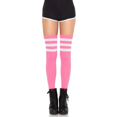 Afbeelding van Leg Avenue Nylon overknee, gestreept, zwart koningsblauw, Eén maat, neonblauw, neongroen, wit, wit zwart, rood blauw.