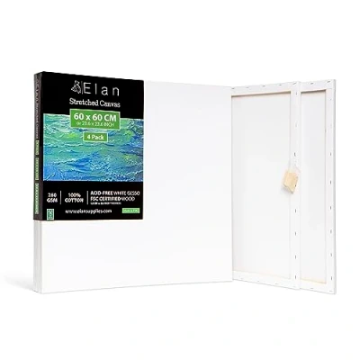 Afbeelding van Elan canvas om te schilderen 60 x 60, 100% katoen, 4 stuks voorgespannen canvas, leeg schilderij, schilderdoeken, met doek,