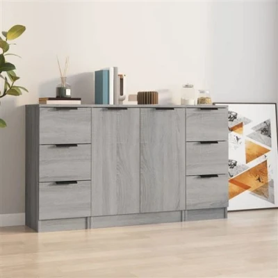 Afbeelding van vidaXL Dressoirs 3 st bewerkt hout grijs sonoma eikenkleurig