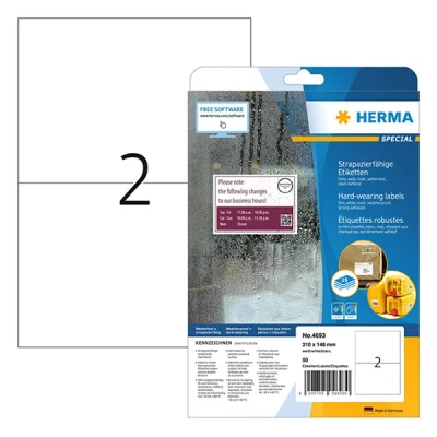 Image de Herma 4693 étiquettes résistantes aux intempéries A4 210 x 148 mm (50 étiquettes) blanc