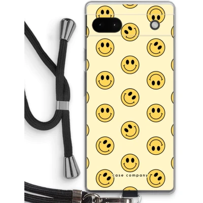 Afbeelding van Case Company® hoesje met Koord geschikt voor Google Pixel 6a Smiley N2 Telefoonhoesje Zwart Bescherming aan alle Kanten en Over de Schermrand