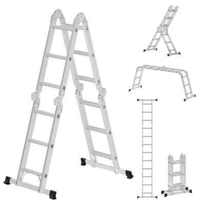 Afbeelding van SONGMICS ladder, multifunctionele ladder van aluminiumlegering, huis, tot 150 kg, 12 treden met 2 steigerplaten, zilver GLT36M