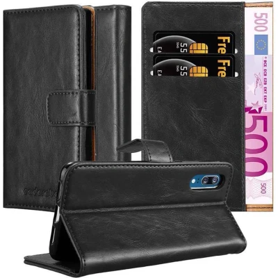 Afbeelding van Cadorabo Hoesje geschikt voor Huawei P20 in ZWART GRAFIET Beschermhoes met magnetische sluiting, standfunctie en kaartvakje Book Case Cover Etui
