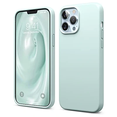 Afbeelding van elago Liquid Siliconen hoes, compatibel met iPhone 13 Pro Max, 6,7 inch, hoogwaardige siliconen, rondom bescherming, 3 laagse stootvaste telefoonhoes, zachte krasbestendige microvezelvoering, groen (mint)