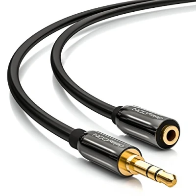 Afbeelding van deleyCON 5 m stereo akoestische verlengkabel jack 3,5 mm naar jackstekker AUX kabel metalen stekker zwart