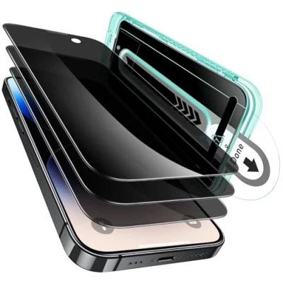 Afbeelding van ESR Privacyfolie voor iPhone 14 Pro, gehard glas met naadloze standaard installatie, krasbestendig, 3 stuks