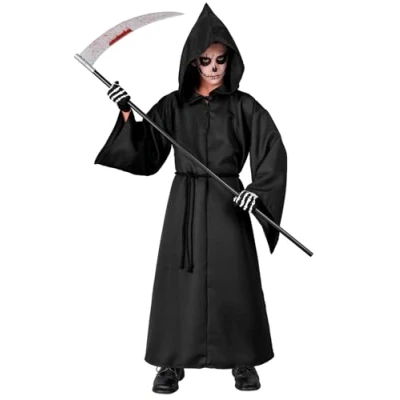 Afbeelding van W WIDMANN MILANO Party Fashion Kinderkostuum Magere Hein, jurk met capuchon, Grim Reaper, Fossoyeur, Halloween kostuum