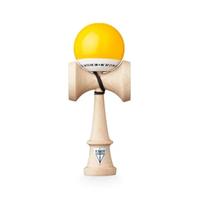 Afbeelding van KROM Kendama POP LOL Geel houten bilboquet voor beginners en gevorderden behendigheidsspel buiten binnen speelgoed van hout met touw, bal