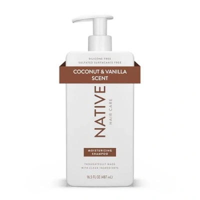 Afbeelding van Native Shampoo voor mannen en vrouwen, siliconen sulfaatvrij, kokosnoot vanillesmaak, hydraterende shampoo, geef droog haar een zachte, gezonde glans (487 ml)