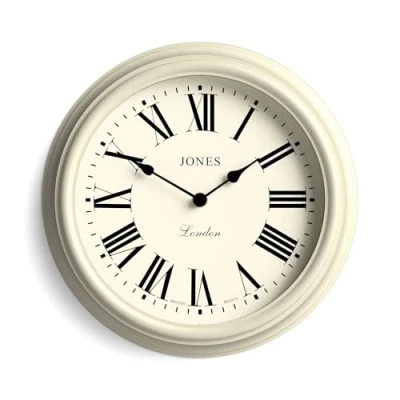 Afbeelding van JONES CLOCKS® Venetiaanse wandklok, ronde traditioneel klassiek design, keukenklok, woonkamerklok, decoratieve behuizing (wit/Romeinse cijfers)