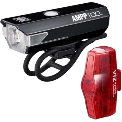 Afbeelding van CatEye AMPP100 + VIZ100 Fietsverlichting LED USB Oplaadbaar Zwart