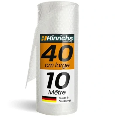Afbeelding van Hinrichs Luchtkussenfolie 10m x 40cm Ideaal voor verzending, verpakking en verhuizing 100% recyclebaar Bubble Wrap als verpakkingsmateriaal noppenfolie bekleding materiaal