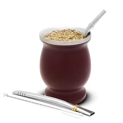 Afbeelding van BALIBETOV Yerba theeset (mate) roestvrij staal met bombilla (rietje) voor maté, Yerba, gemakkelijk te reinigen en zeer duurzaam, rood