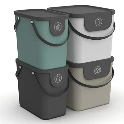 Afbeelding van Rotho Albula Set van 4 afvalscheidingssysteem 2x25l + 2x40l voor de keuken, kunststof (PP) BPA vrij, meerkleurig, (40,0 x 35,8 34,0 cm)