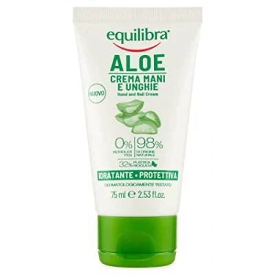 Afbeelding van Equilibra Lichaam, aloë hand en nagelcrème op vera basis, werkt hydraterend, kalmerend, beschermt balancerend de huid, snelle absorptie, 75 ml
