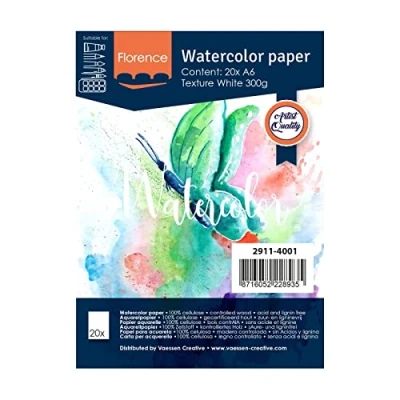 Afbeelding van Aquarelpapier Intens White A6 300 grams Lichte Structuur Texture Florence 20 vellen