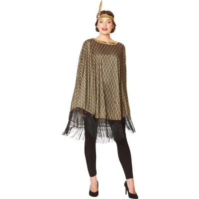 Afbeelding van Partychimp Verkleedponcho &#039;20 jaren 20 Polyester Carnaval Kostuum Dames Zwart/wit One size