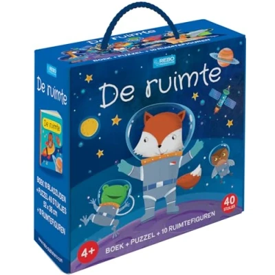Afbeelding van Uitgeverij rebo box de ruimte boek, puzzel en speelfiguren