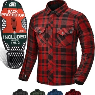 Afbeelding van SHIMA RENEGADE Motorfietshemd voor heren, slijtvast, katoen, geruit, met CE beschermers, FiberQL aramide en koelingslaag, ritssluiting (regenboog 2, rood, XL)