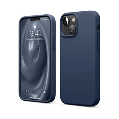 Afbeelding van elago Vloeibare siliconen hoes, compatibel met iPhone 13 Mini (5,4 inch), volledige beschermhoes, schokbestendig, krasbestendige zachte microvezelvoering (blauw)