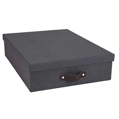 Afbeelding van BIGSO BOX OF SWEDEN OSKAR Documentenbox voor A4 papier, brochures enz., bureau opslag met deksel en handvat, opbergdoos van vezelplaat zwart