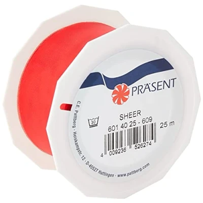 Afbeelding van PRÄSENT Sheer Organza lint rood 25 m geschenkverpakking 40 mm breed cadeaulint accessoires voor decoratie en knutselen, decoratief geschenken
