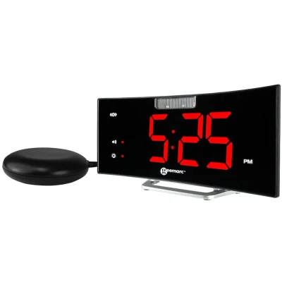 Afbeelding van Wekker met vibratie Kwarts Zwart Geemarc 1558317 Wake n Shake curve
