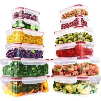 Afbeelding van KICHLY Plastic luchtdichte voedselopslagcontainers Set van 24 (12 containers en 12 klikdeksels) voedselcontainers voor keuken, koelkast lekbestendig, magnetron vriezer veilig BPA vrij (transparant)