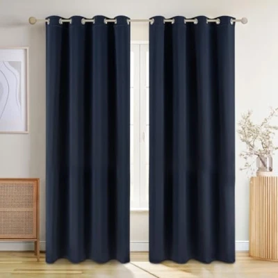 Afbeelding van Blumtal Gordijnen Verduisterend Gordijn Kant en Klaar Blackout 140 x 175 cm Donker Oceaan Blauw Set van 2
