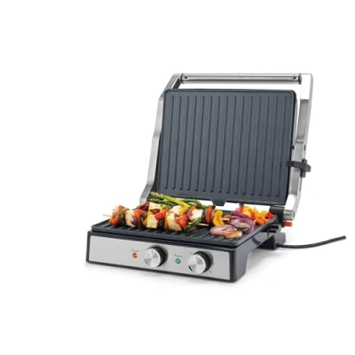 Afbeelding van Petra elektrische Grill Grote kookplaten, opent tot 180 voor dubbelzijdig koken, PFAS vrije keramische antiaanbaklaag, instelbare temperatuur en timer, 2000 W