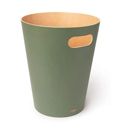 Image de Umbra Woodrow Poubelle Ou Corbeille À Papier Moderne En Bois D&#039;Une Capacité De 7.5 L Pour Salle Bain. Bureau. et Bien Plus Encore. Hêtre Commun. Épicéa