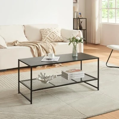Afbeelding van Salontafel Ruokolahti met roosterplank 102x43x46 cm zwart mat