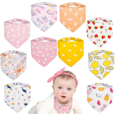 Afbeelding van MOLENKY Babyslabbetjes, bandana slabbetjes met 2 verstelbare knopen, 10 stuks, 100% katoen, zacht en super absorberend, driehoekige slabbetje voor jongens meisjes