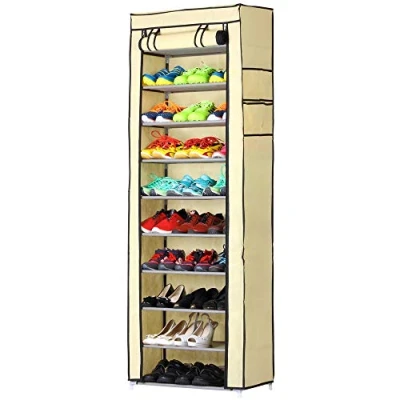 Afbeelding van BAKAJI Schoenenkast met 11 planken, 60 x 30 175 cm, tot paar schoenen, stalen frame en waterdichte DTT stoffen bekleding stofdichte ritssluiting (beige)