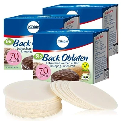 Afbeelding van Küchle 3 verpakkingen eetbaar papier, rond, 70 mm, 36 g per verpakking, voor het bakken van macarons en peperkoek