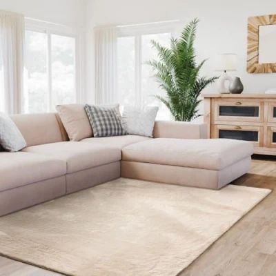 Afbeelding van Interiyou Fargo hoogpolig tapijt 230 x 330 cm beige pluizig kunstbont wasbaar antislip zacht