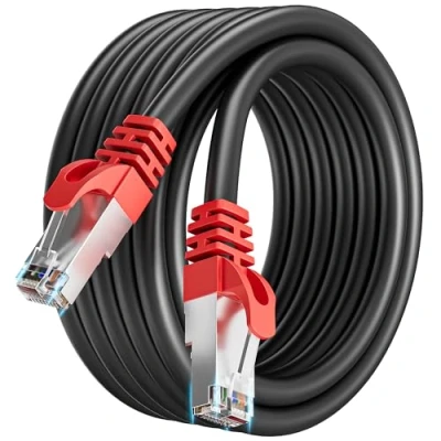 Afbeelding van Ethernetkabel 5 m Cat 7 voor buiten, afgeschermde netwerkkabel, High Speed RJ45 kabel, 10Gbps, 600MHz, LAN anti interferentie, Gigabit, SFTP internetkabel, zwart router, modem en Switch
