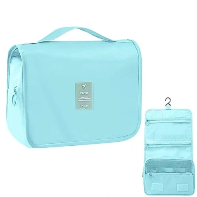 Afbeelding van MEIJMJIA Toilettas om op te hangen, voor reizen, cosmeticatas, organizer, waterdicht en opvouwbaar, grote capaciteit, organizer gymnastiek, zaken vakantie, Blauw, Minimalistische stijl
