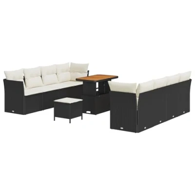 Afbeelding van vidaXL 11 delige tuin sofa set met kussens zwart poly rattan acacia
