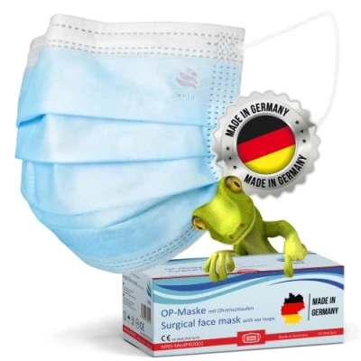 Afbeelding van Kela®, 50 stuks medische mond EN neusmaskers Made in Germany CE conform DIN 14683 type IIR BFE 99,88% 3 lagen blauw