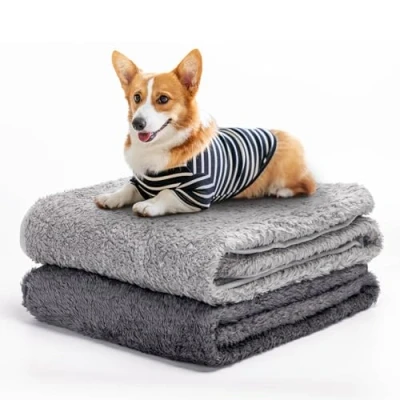 Afbeelding van Nobleza 2 x zachte pluche deken voor honden, katten, wasbaar, konijnen en andere huisdieren, fleecedeken, donkergrijs lichtgrijs, 100 80 cm