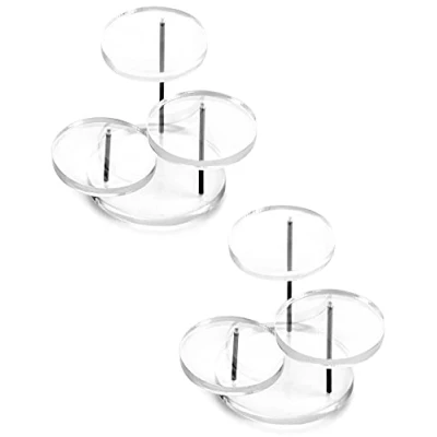 Afbeelding van QWORK® Set van 2 ronde transparante acryl displays met 3 niveaus voor ringen, oorbellen, armbanden, horloges, minifiguren