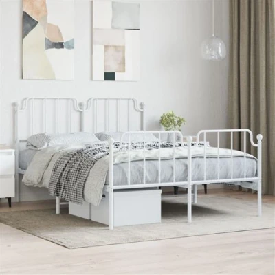 Afbeelding van Bedframe met hoofd en voeteneindemetaal wit 140x200 cm