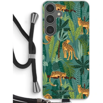 Afbeelding van Case Company® hoesje met Koord geschikt voor Samsung Galaxy S24 Plus Luipaard 2 Telefoonhoesje Zwart Bescherming aan alle Kanten en Over de Schermrand