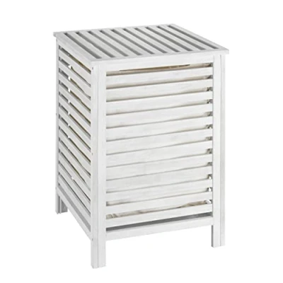 Afbeelding van Wasmand wit hout met binnen zak