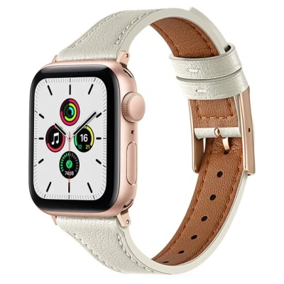 Afbeelding van Apple Watch Leren bandje Room wit Geschikt voor 38mm / 40mm 41mm
