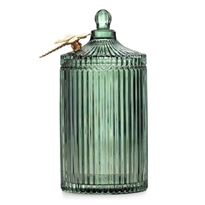 Afbeelding van AmeliaHome Glazen opbergdoos met deksel, flessengroen, 10,5 x 20 cm