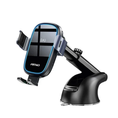 Afbeelding van AMiO Suction Mount Telefoonhouder met 15W Draadloze Oplader Verstelbare Arm en Herbruikbare Zuignap Zwart